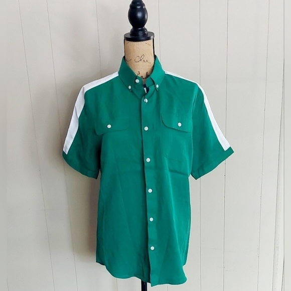 NWT Murano Green Slim Fit Mens Causal Button Short Sleeve Shirt Size Medium - Picture 2 of 10
